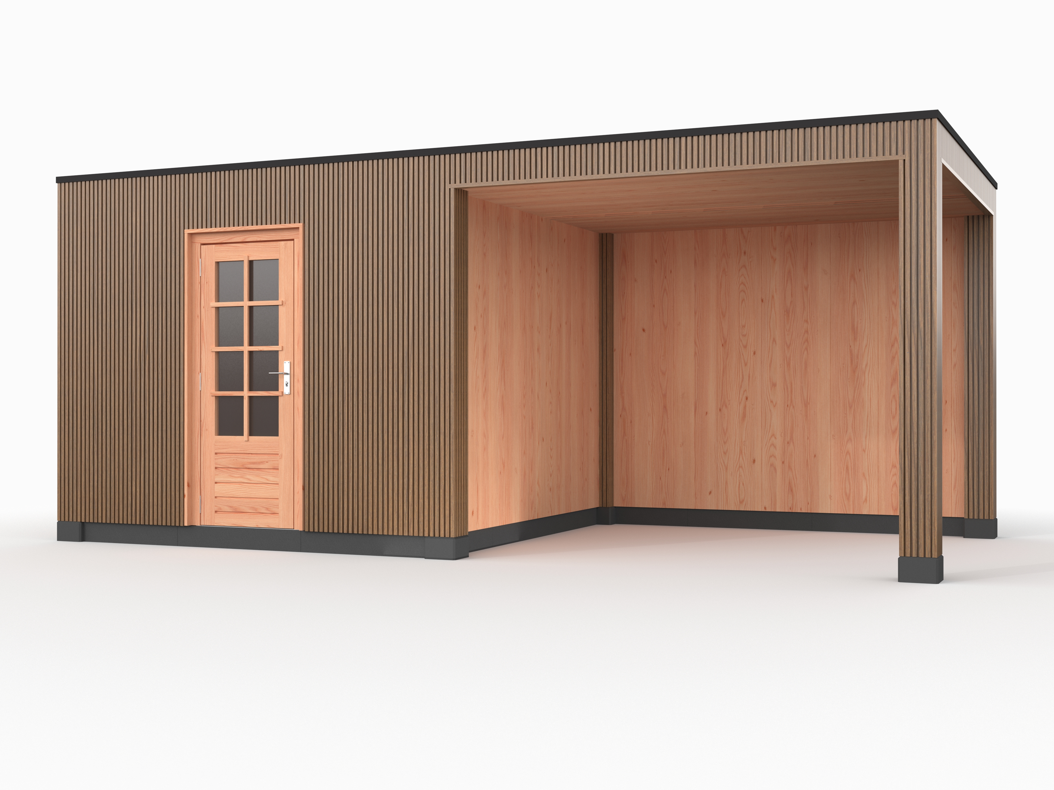 Douglas overkapping, 600 x 300, met schuur en achterwand, Westwood Rhombus Teak - Afbeelding 1